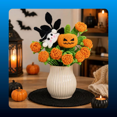 Crochet Pumpkin and Ghost Bouquet