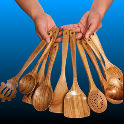 10-Piece Natural Wood Kitchen Utensil Set