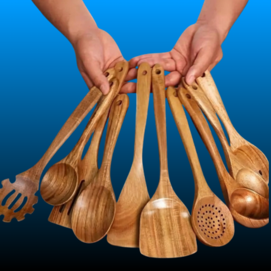 10-Piece Natural Wood Kitchen Utensil Set