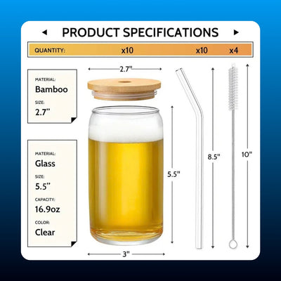 Glass Tumblers with Bamboo Lids (10 Pack)