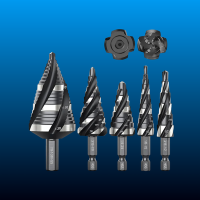 Four Spiral Flute Step Drill Bit Set