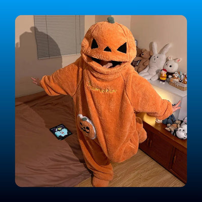 Fleece Pumpkin Hooded Onesie Pajamas