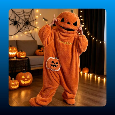 Fleece Pumpkin Hooded Onesie Pajamas