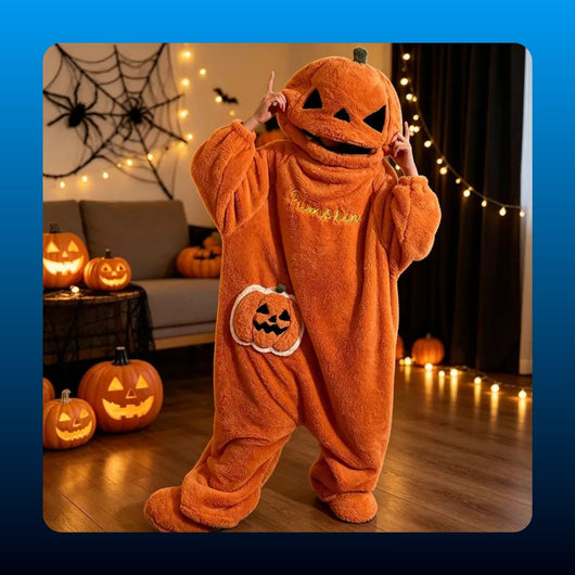 Fleece Pumpkin Hooded Onesie Pajamas