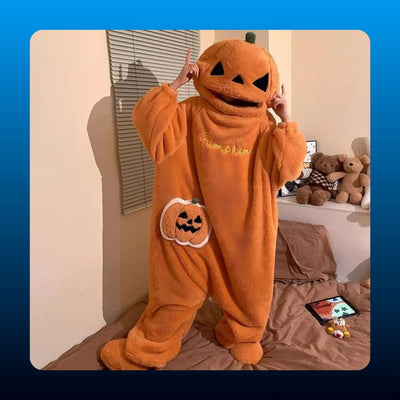 Fleece Pumpkin Hooded Onesie Pajamas