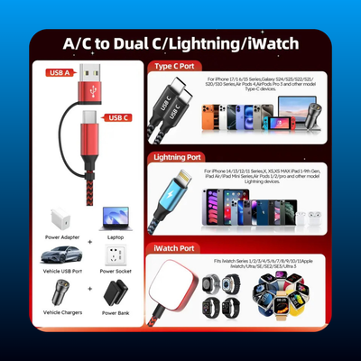 Dual Type-C Port 4in2 USB C Cable