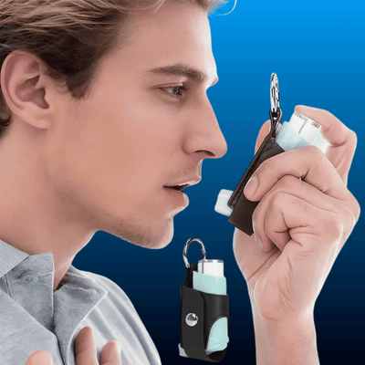 Asthma Inhaler Leather Case with Keychain
