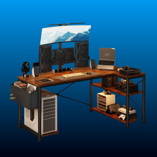 L Shaped Gaming Desk with Power Outlets