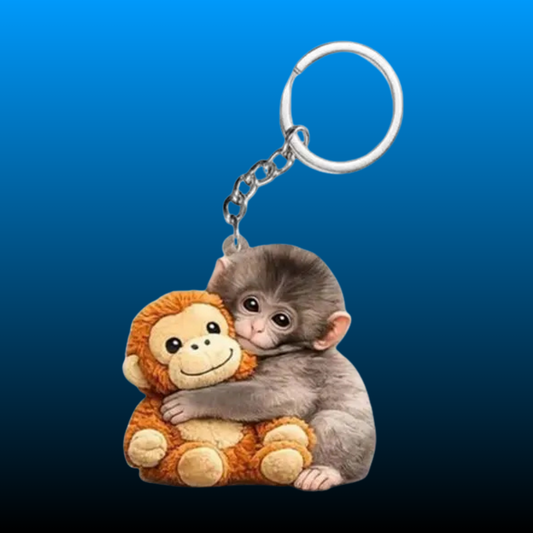 Orangutan-Hugging Punch Monkey Keychain