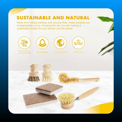 Bamboo Dish Brush Set with Coconut Sponge