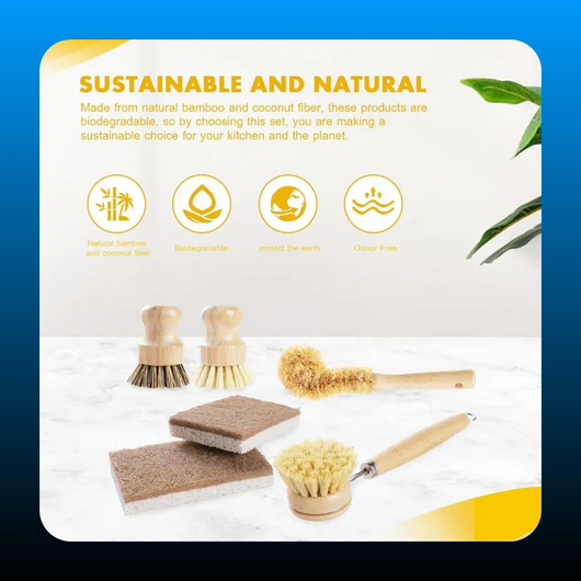 Bamboo Dish Brush Set with Coconut Sponge