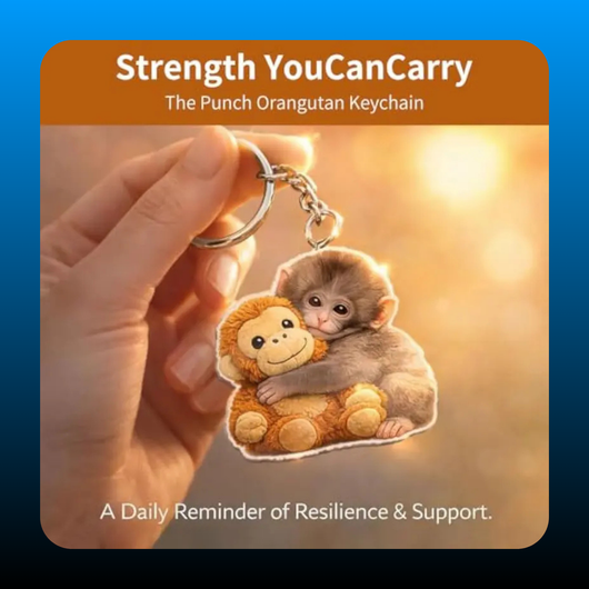 Orangutan-Hugging Punch Monkey Keychain