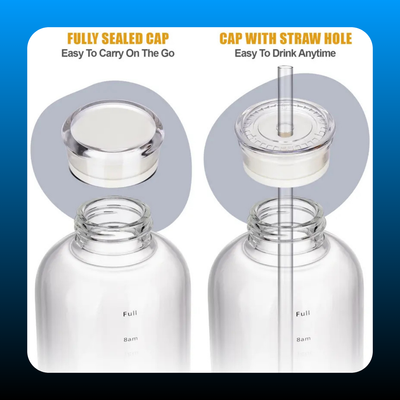 25oz/750ml Clear Glass Water Bottle with 2 Caps and Straw