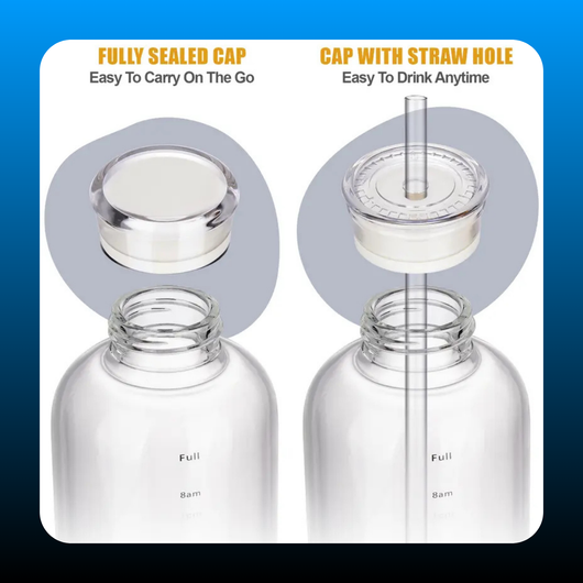 25oz/750ml Clear Glass Water Bottle with 2 Caps and Straw