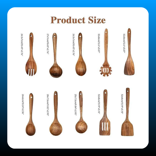 10-Piece Natural Wood Kitchen Utensil Set