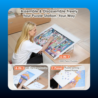 Tilting Puzzle Board with 6 Modular Panels & Stand
