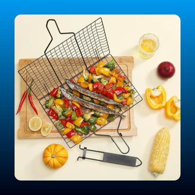 Rust-Free Steel Fold-and-Go Fish Grilling Basket