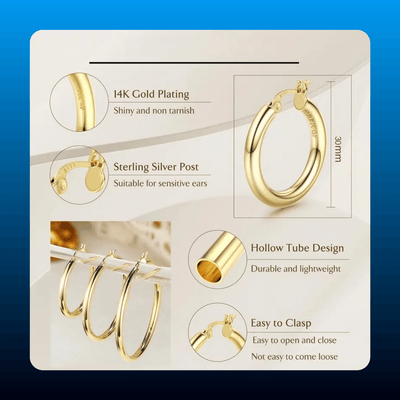 Chunky 30mm Hoop Earrings, Gold Plated