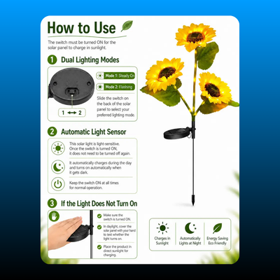 Solar Powered LED Sunflower Garden Lights (Set of 2)