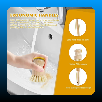 Bamboo Dish Brush Set with Coconut Sponge