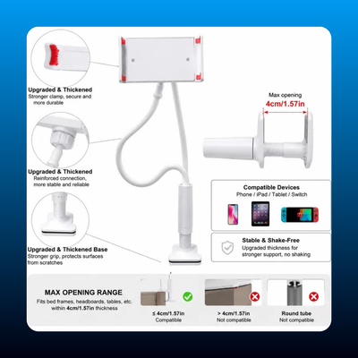 360° Angle Control Adjustable Foldable Mobile & Tablet Holder Bed Mount