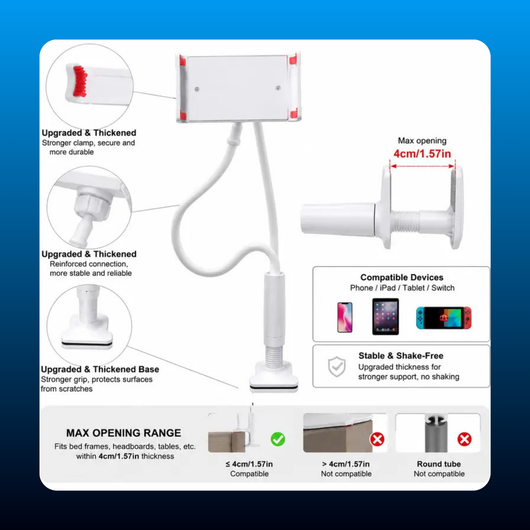 360° Angle Control Adjustable Foldable Mobile & Tablet Holder Bed Mount