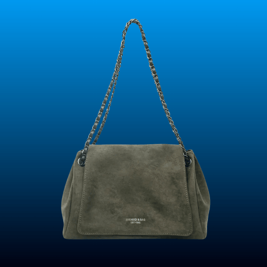 Suede Shoulder Bag with Woven Chain