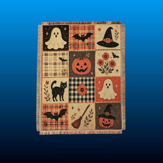 Halloween Patchwork Woven Throw Blanket