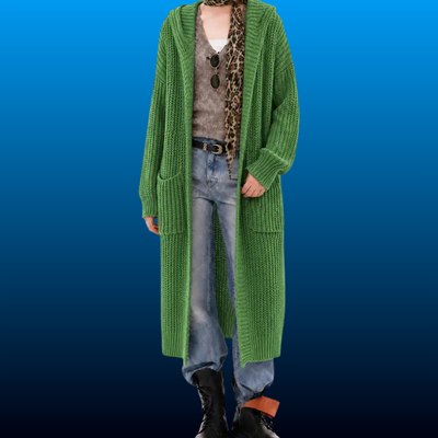 Oversized Hooded Fall Knit Maxi Cardigan