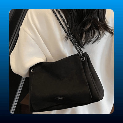 Suede Shoulder Bag with Woven Chain