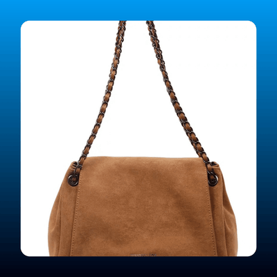 Suede Shoulder Bag with Woven Chain