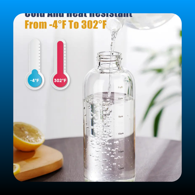 25oz/750ml Clear Glass Water Bottle with 2 Caps and Straw