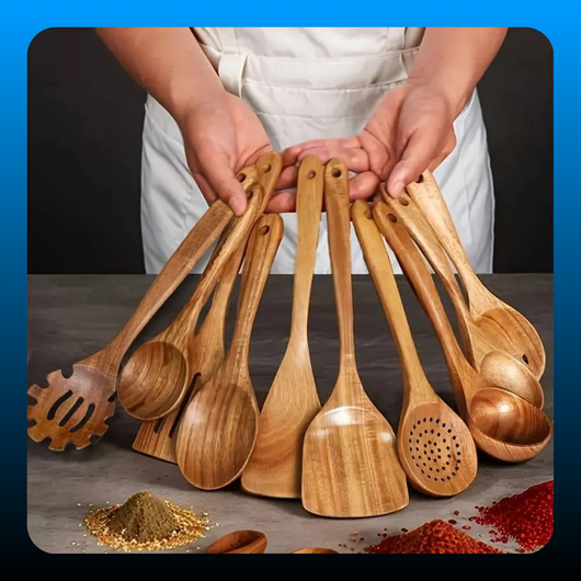 10-Piece Natural Wood Kitchen Utensil Set