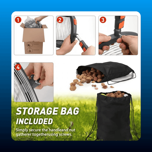 Rolling Nut Gatherer with Storage Bag