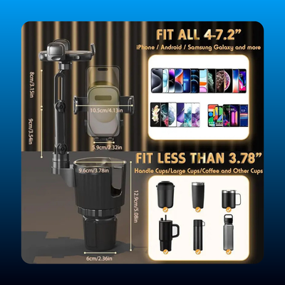 2 in 1 Universal Cup Holder Expander Adjustable Base with Phone Mount