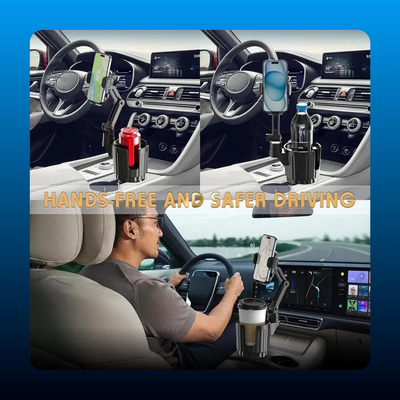 2 in 1 Universal Cup Holder Expander Adjustable Base with Phone Mount