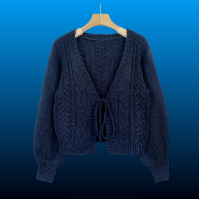 Tie Front Cable Knit Cardigan