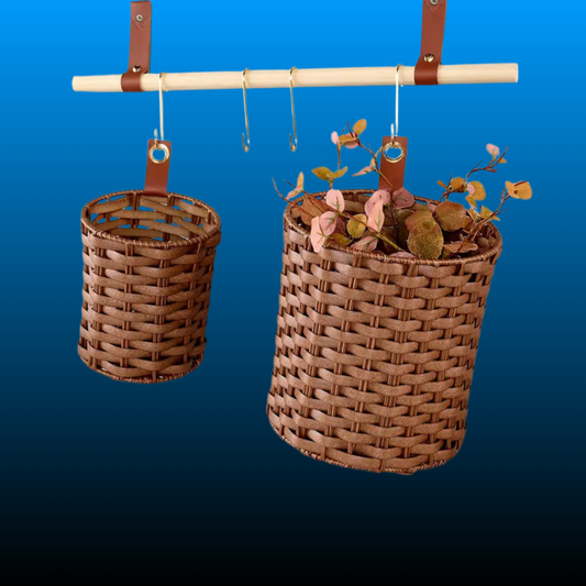 Set of 2 Poly Rattan Baskets with Hanging Bar