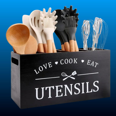 Black Farmhouse Wood Utensil Holder