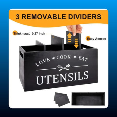 Black Farmhouse Wood Utensil Holder