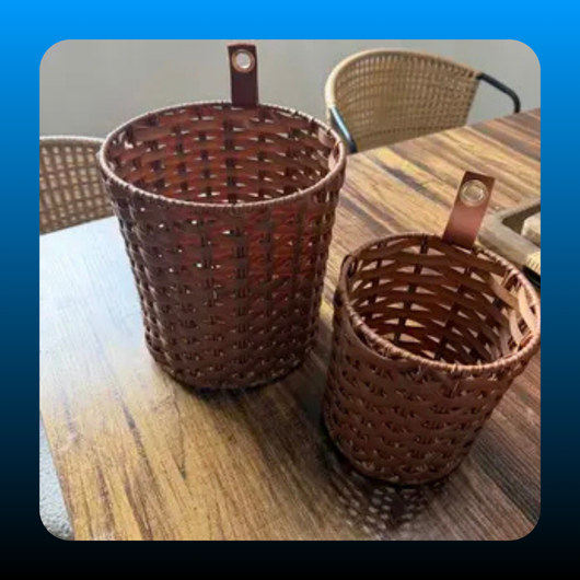 Set of 2 Poly Rattan Baskets with Hanging Bar