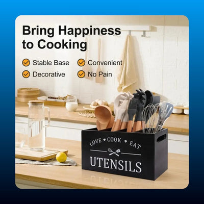 Black Farmhouse Wood Utensil Holder