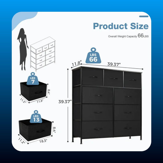 Nine Drawer Fabric Dresser