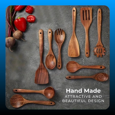 10-Piece Natural Wood Kitchen Utensil Set