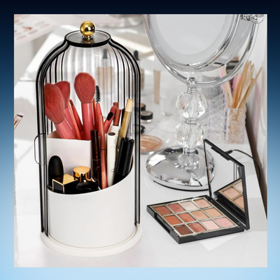 360° Rotating Brush Organizer with Transparent Lid
