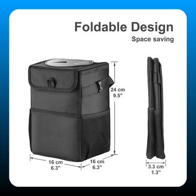 Car Trash Can with Lid & Storage Pockets