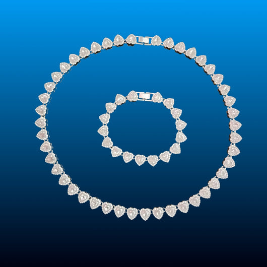 Heart Tennis Necklace and Bracelet Set