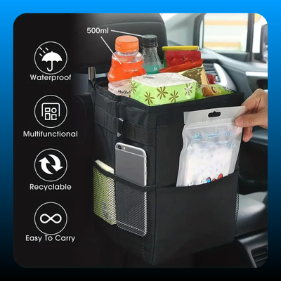Car Trash Can with Lid & Storage Pockets