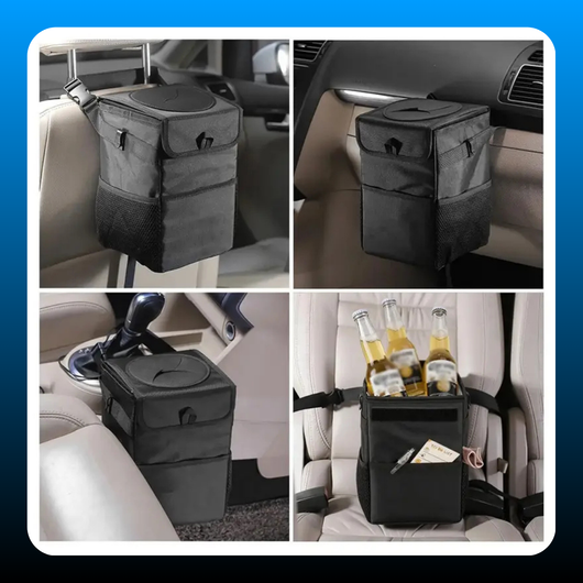 Car Trash Can with Lid & Storage Pockets