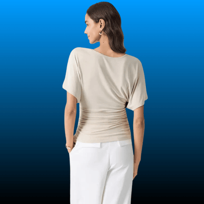 Boatneck Batwing Sleeve Ruched Top